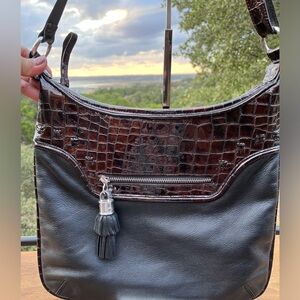 EUC Brighton Faux Croc Embossed Soft Leather Shoulder Bag